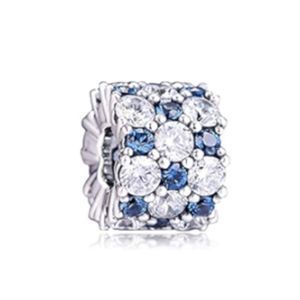 AUTHENTIC 925 STERLING SILVER BLUE CLEAR CZ CRYSTAL CHARM FOR PANDORA BRACELETS